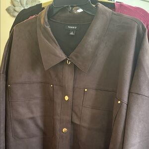 Torrid suede like Shacket 36” long so cute and stylish new. Chocolate brown